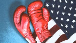 boxing gloves and American flag