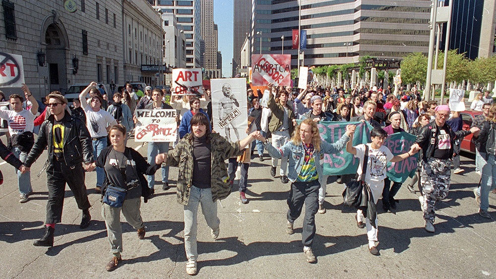Activists demonstrate in the streets of downtown Cincinnati, Ohio.
