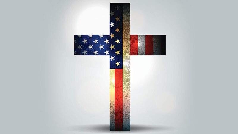 cross with american flag concept representing christian nationalism