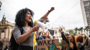 college student leading protest