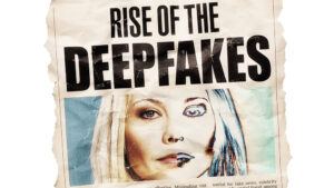 Simulated newspaper clipping about data scientists warning of the threat of deepfakes.