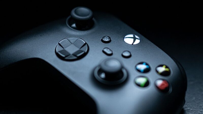 Close-up of black Xbox controller.