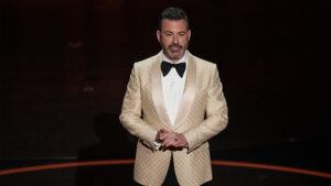 Host Jimmy Kimmel speaks during the Oscars on Sunday, March 10, 2024, at the Dolby Theatre in Los Angeles.