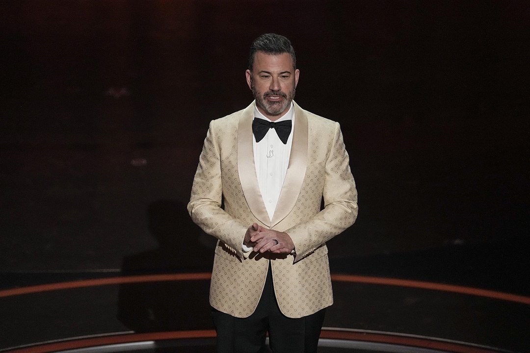 Host Jimmy Kimmel speaks during the Oscars on Sunday, March 10, 2024, at the Dolby Theatre in Los Angeles. (AP Photo/Chris Pizzello)