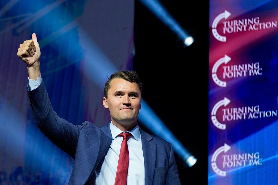 Charlie Kirk arrives to speak before Republican presidential nominee Donald Trump during a campaign rally at Thomas & Mack Center, Thursday, Oct. 24, 2024, in Las Vegas.